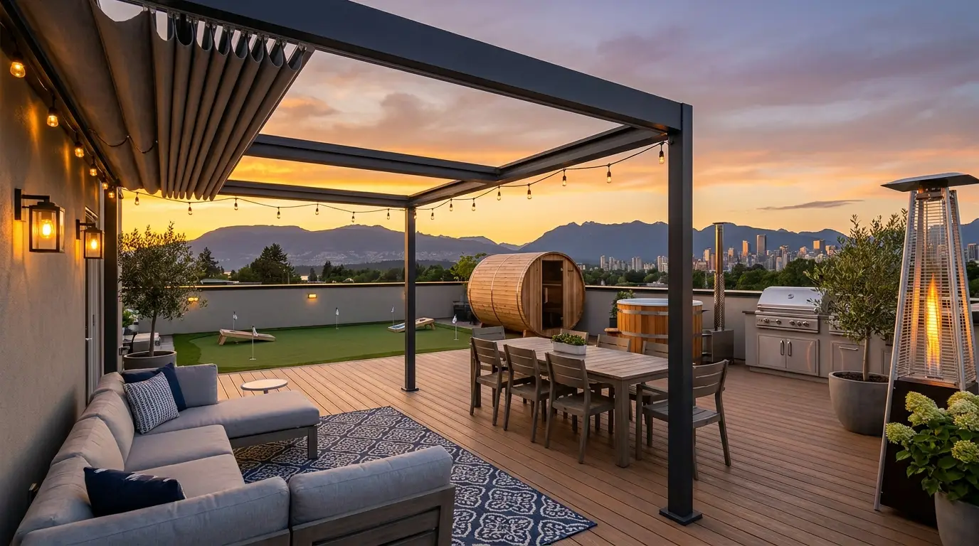 Private rooftop terrace at golden hour